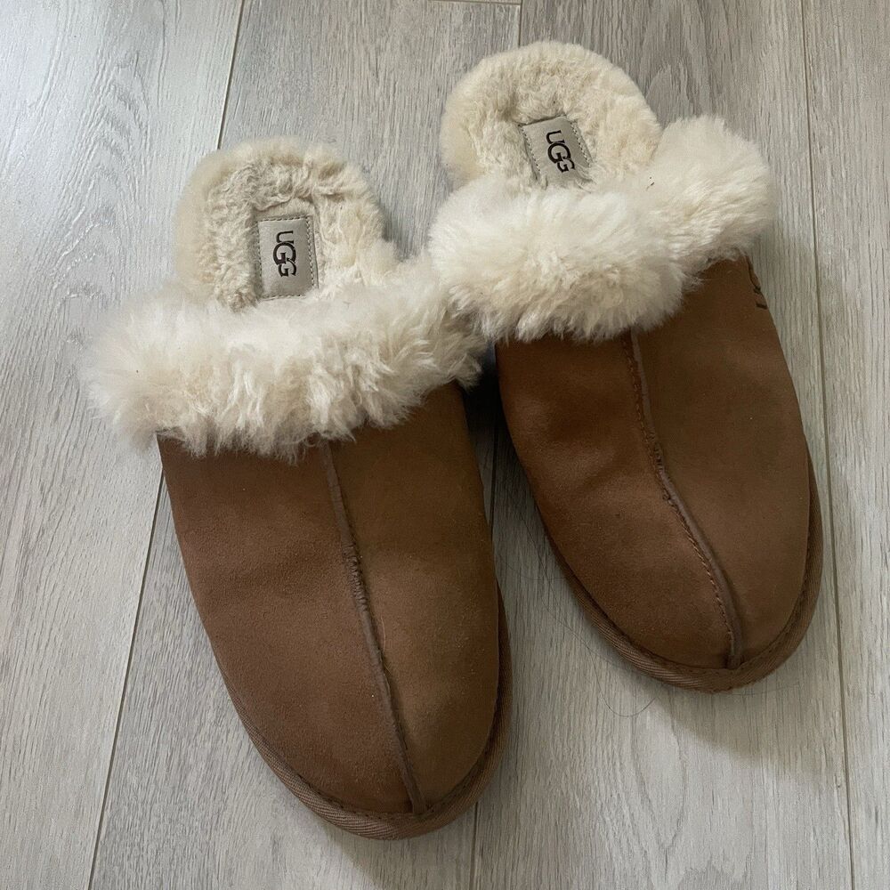 UGG Scuffette Slippers II sheepskin slip on womens Brown (size 12) loungewear